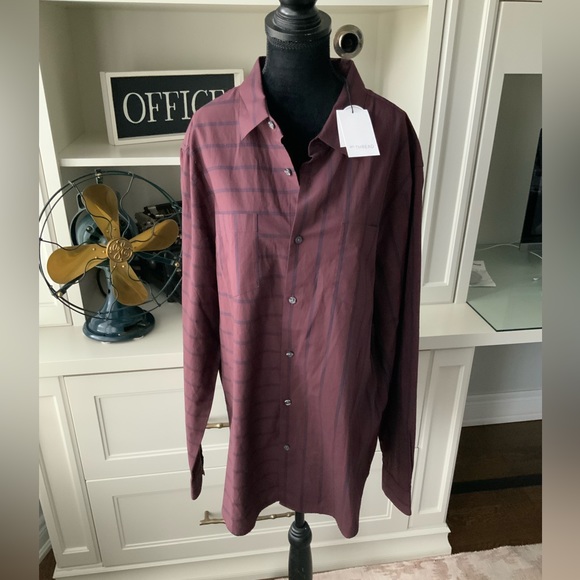 EN THREAD Men’s Burgundy Stripe Button Up Long Sleeve Shirt Size XL BRAND NEW - Picture 7 of 11